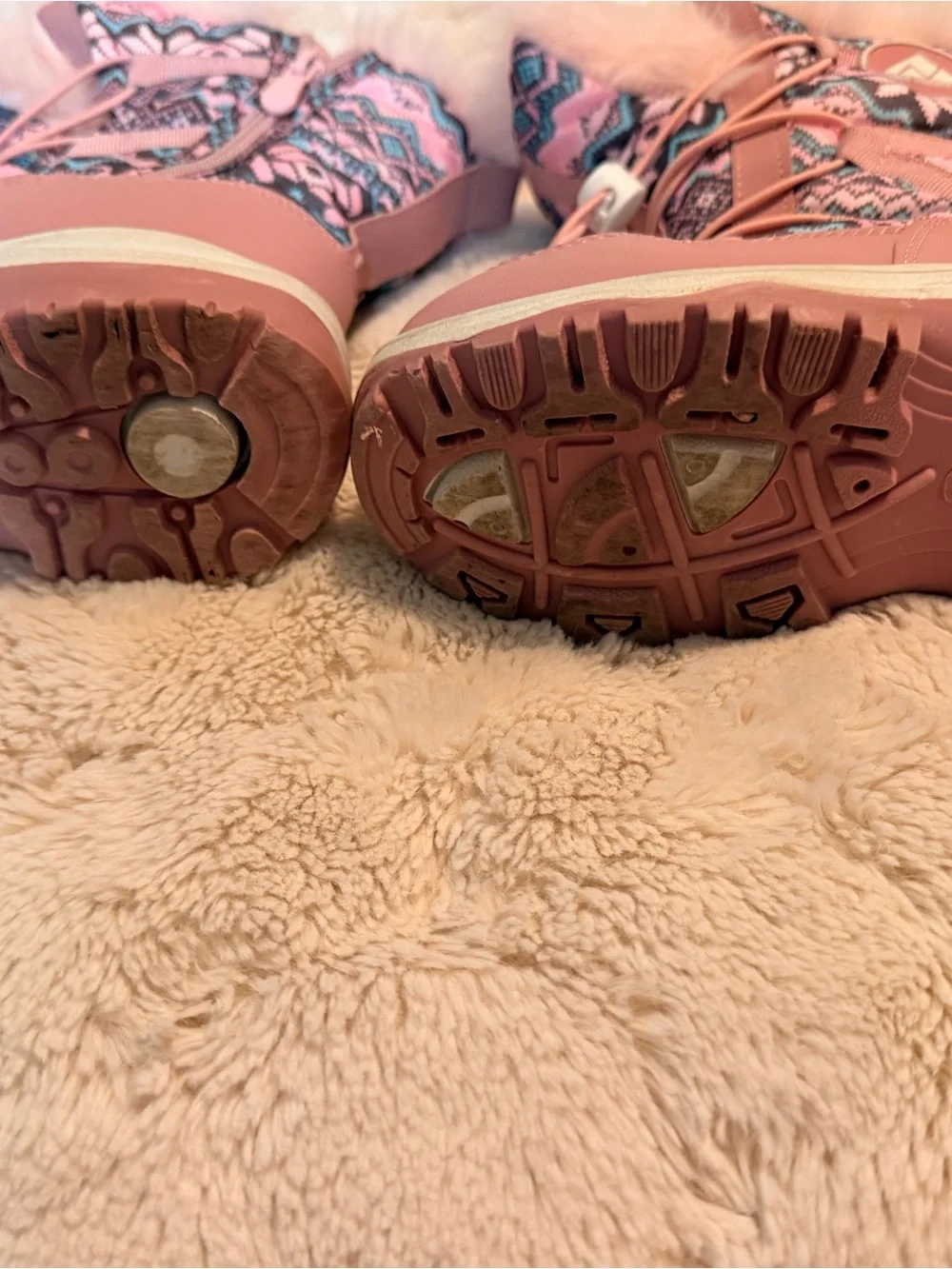 Toddler girl Kids Pink Faux-Fur Winter Boots - Patterned Snow Boots
